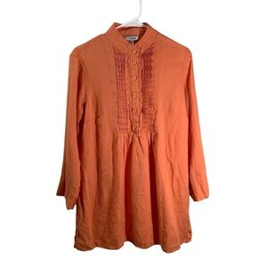 J. Peterman Orange Linen Button Front Tunic Top